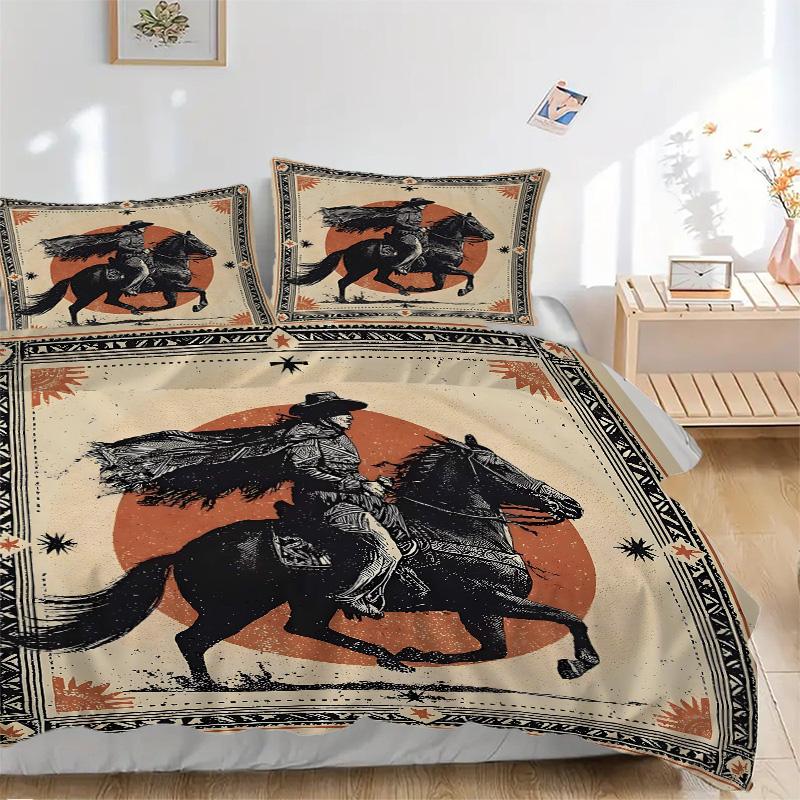 Western Horseman Print 3Pcs Bedding Setduvet Cover With 2 Bedropillowcase Home Birthday Gift