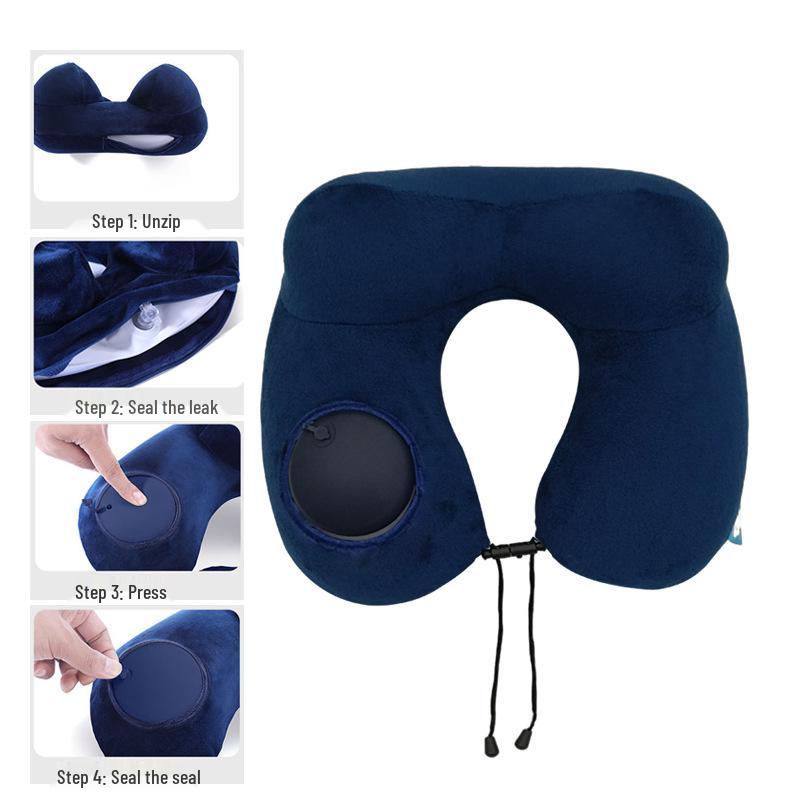 Available: Press-Type Inflatable U-Shaped Travel Neck Pillow for Airplanes and Lunch Breaks.