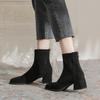 Temperament Suede Thick Heel Short Boots Women's Rear Zipper Autumn and Winter New Comfortable Versatile Square Head Elastic Medium Tube Fashion Boots