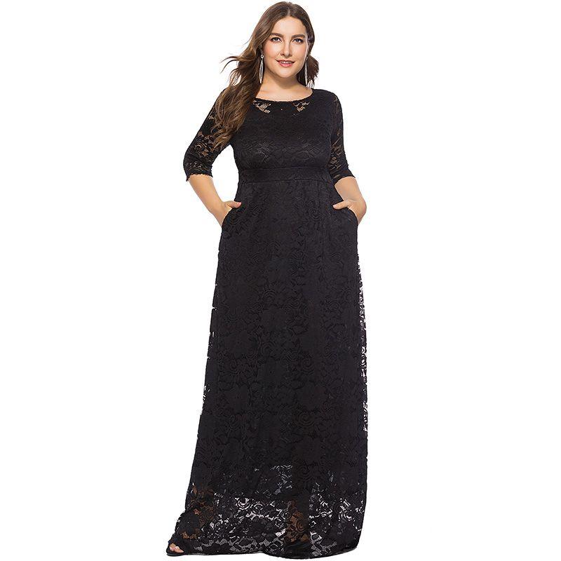 

Женское бальное платье макси с полым кружевом для выпускного вечера, формальное вечернее платье для коктейля 6XL чёрный