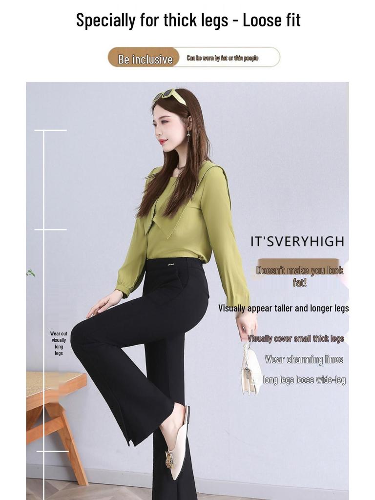 Women's High-Waist Black Flared Pants - Slim Spring/Autumn Style (2025) for Petite Sizes
