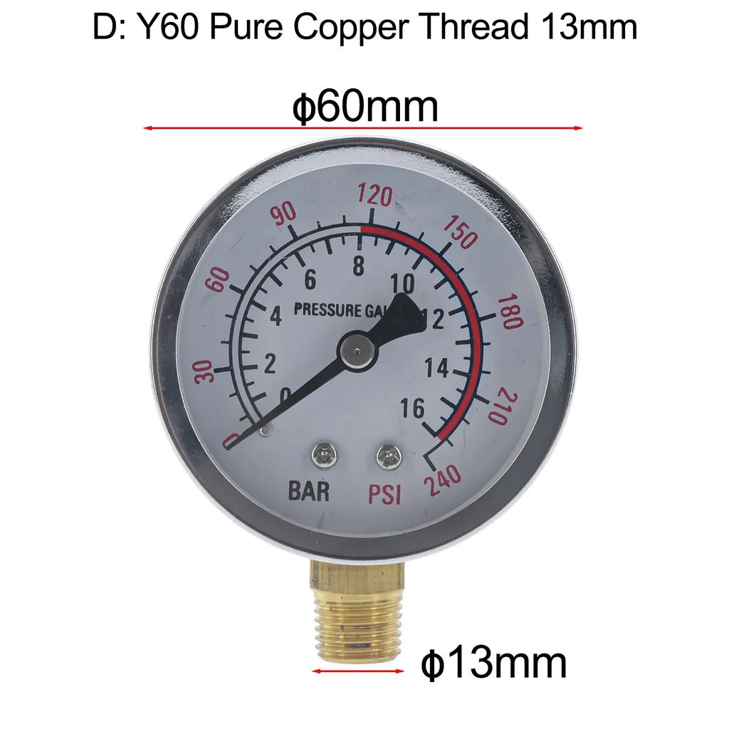Y60 Analog Pressure Gauge 0 To 1.6 MPa 0 To 230 PSI For Air Compressor Systems Compatible With Pneumatic And HVAC Equipment