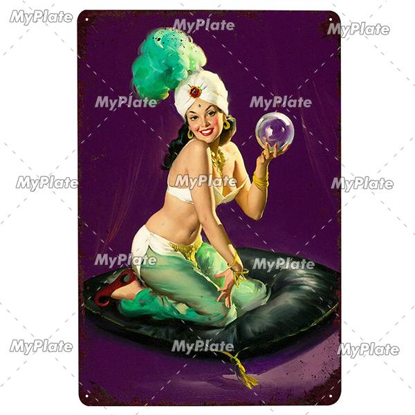 Beauty Woman Metal Sign Bar Pub Decor Plaque Metal Vintage Crafts Home Decor Painting Plaques Art Pinup Poster
