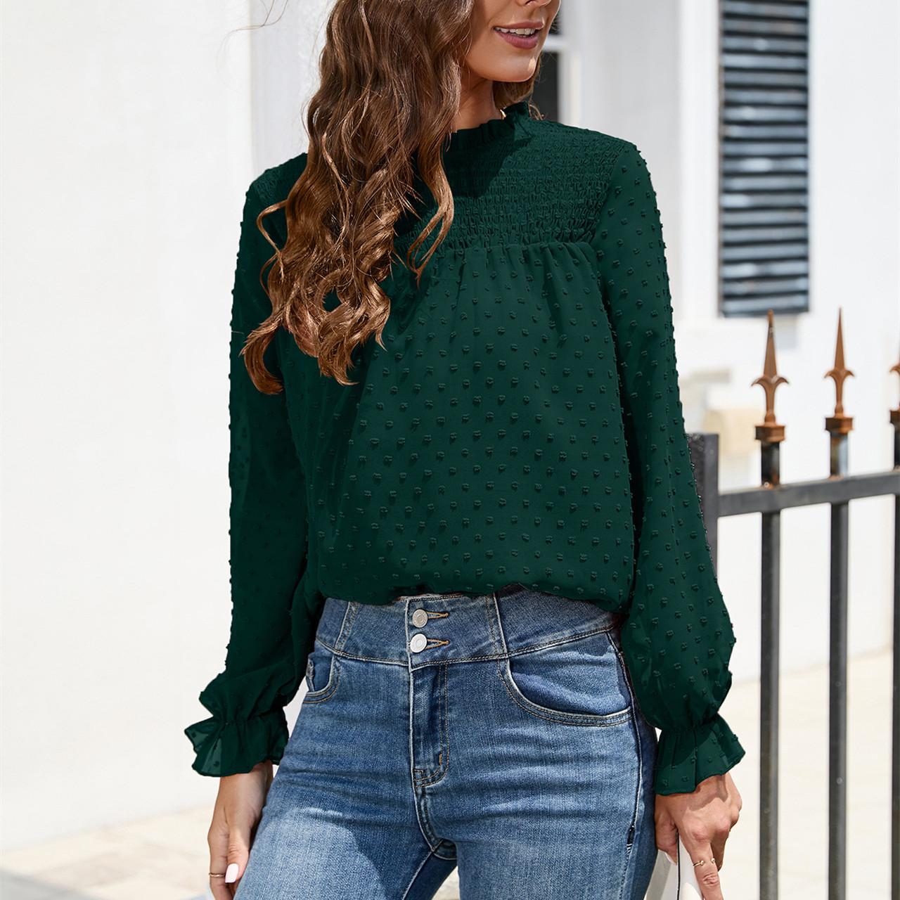 

GMXIA женские модные повседневные осенне-зимние однотонные блузки и рубашки с длинным рукавом и высоким воротом с принтом XL зелёный