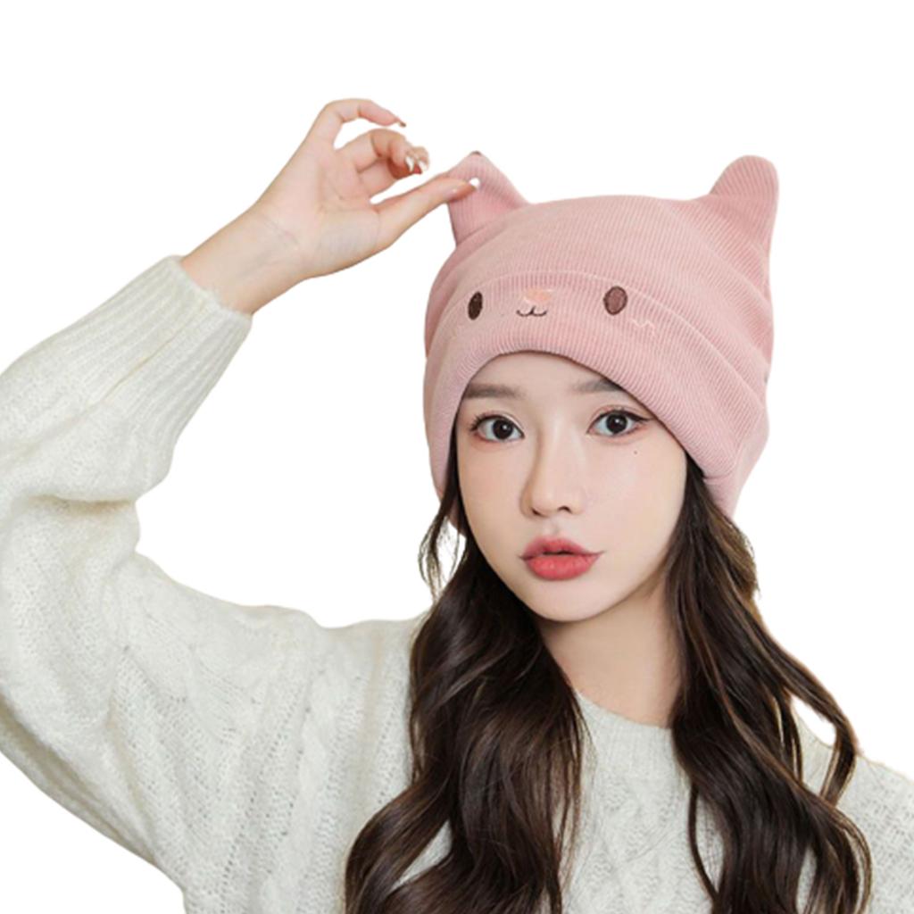 Cute Woollike Knitted Hat Cat Ears Womens Lady Girl Headgear Cap Christmas Hats Soft Beanie Hat Pullover Cap