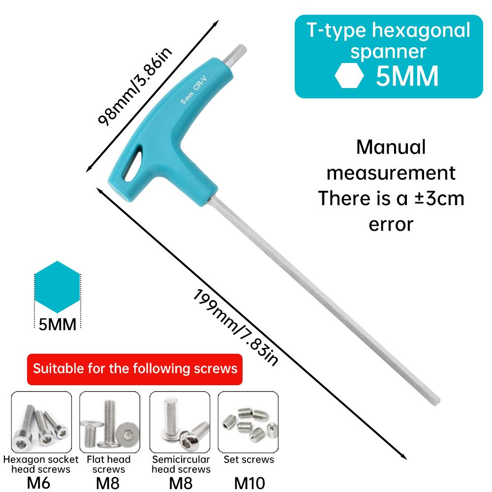 T-shaped Hex Wrench Double Headed Extended Rubber T-Handle Alle Screwdriver 2mm/2.5mm/3mm/4mm/5mm/6mm/8mm/10mm Bike Repair Tools
