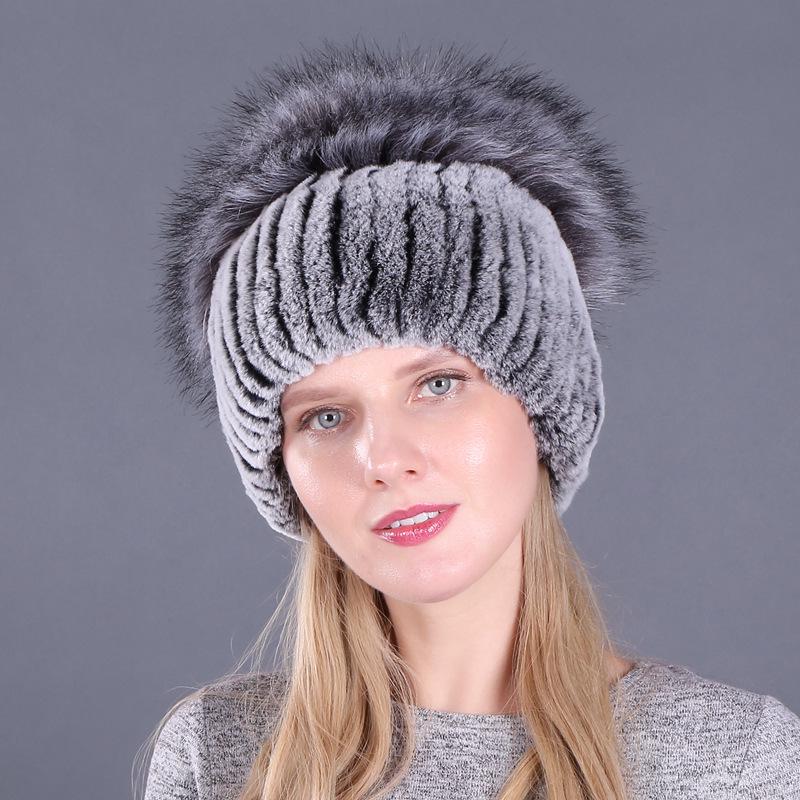 Women's Winter Korean Style Rex Rabbit Faux Fur Hat with Ear Protection