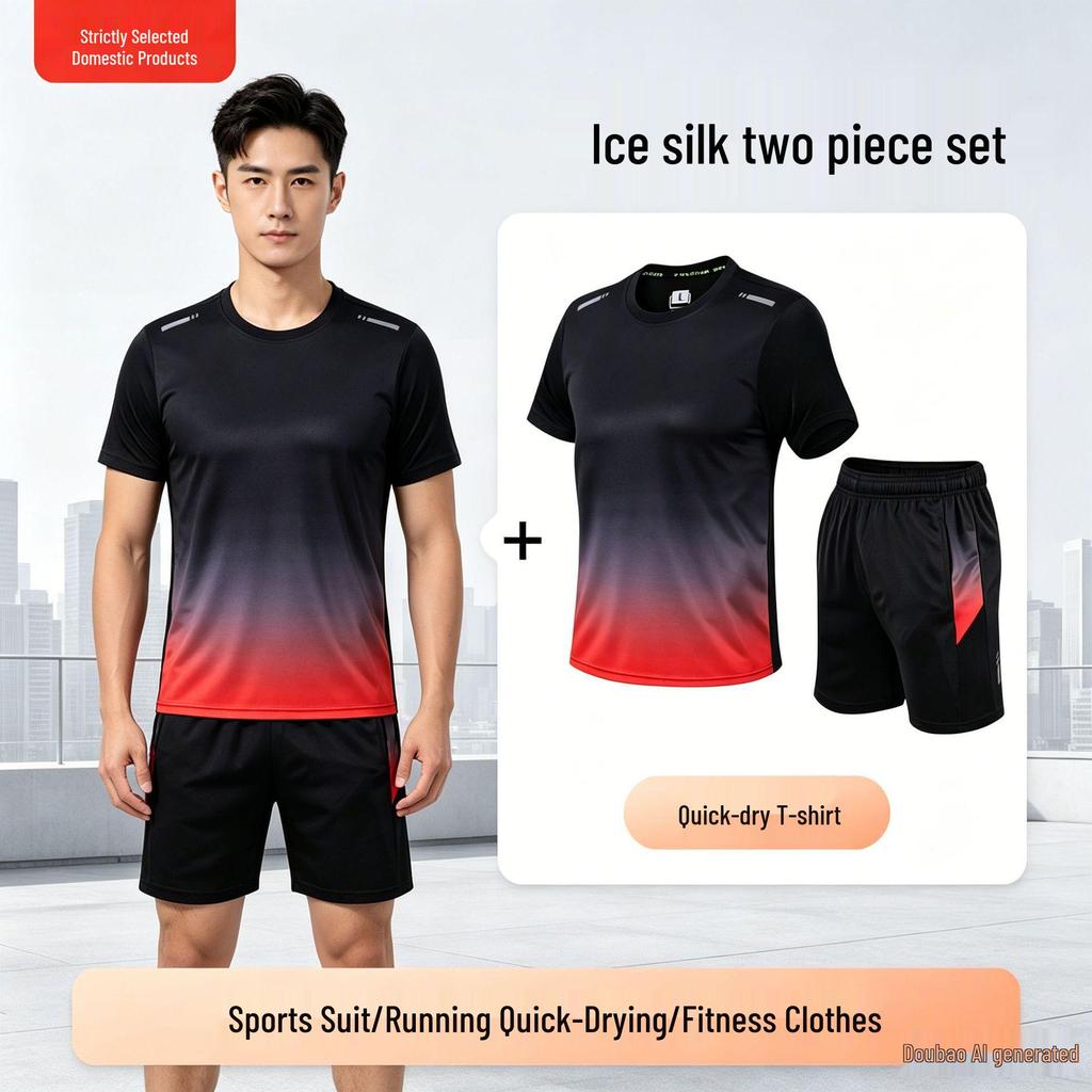 Men's Summer Quick-Dry Sportswear Set: Short-Sleeve T-Shirt & Ice Silk Shorts