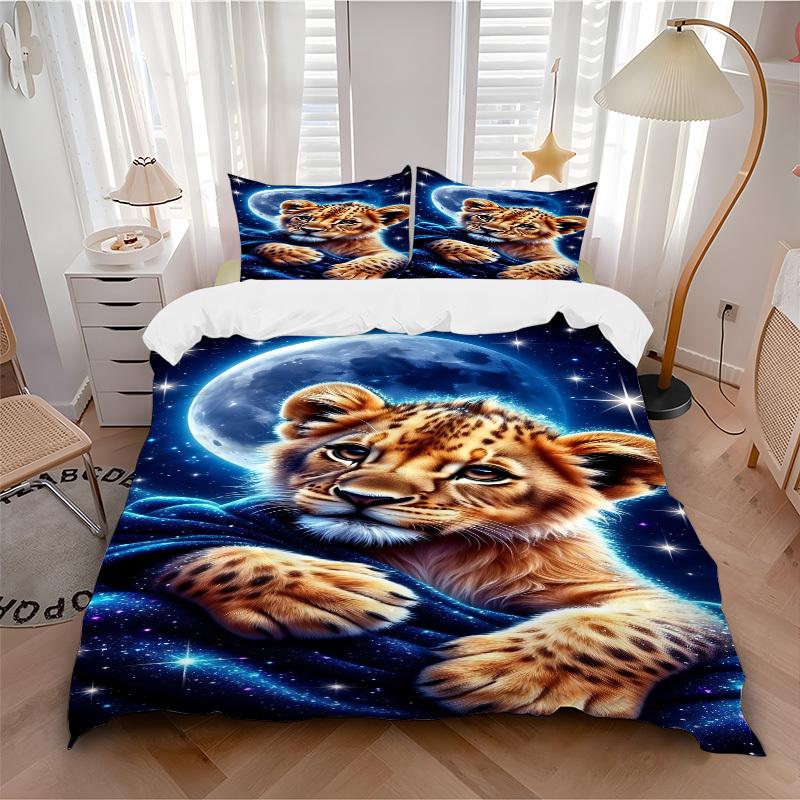 3pcs Leopard Cub Print Duvet Cover Set -Includes 1 Duvet Cover and 2 Pillowcases, No Quilt Core, All-Season Home Decor yy251111169