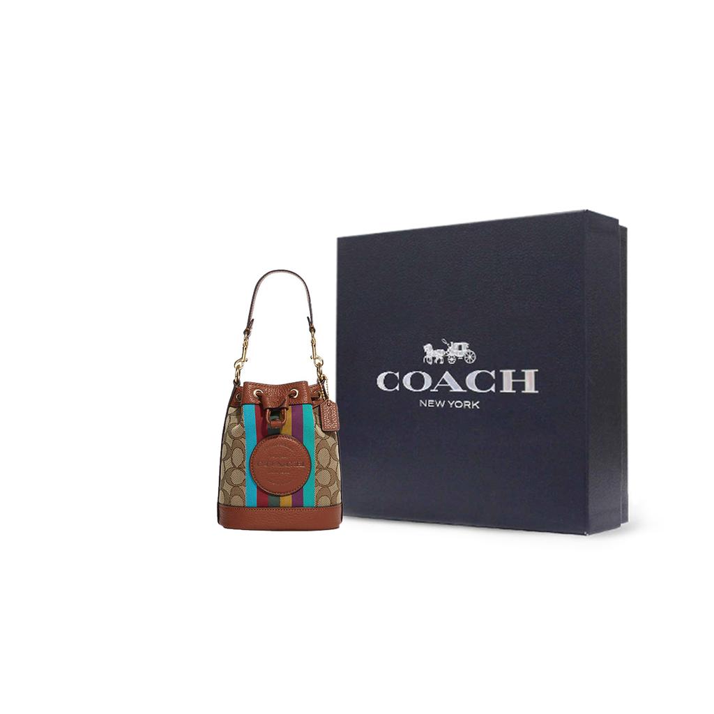 New COACH Dempsey Fabric With Cow Leather Bucket Bag, Handbag, Shoulder Bag, Crossbody Bag Mini Women's Khaki CC318-IME7V