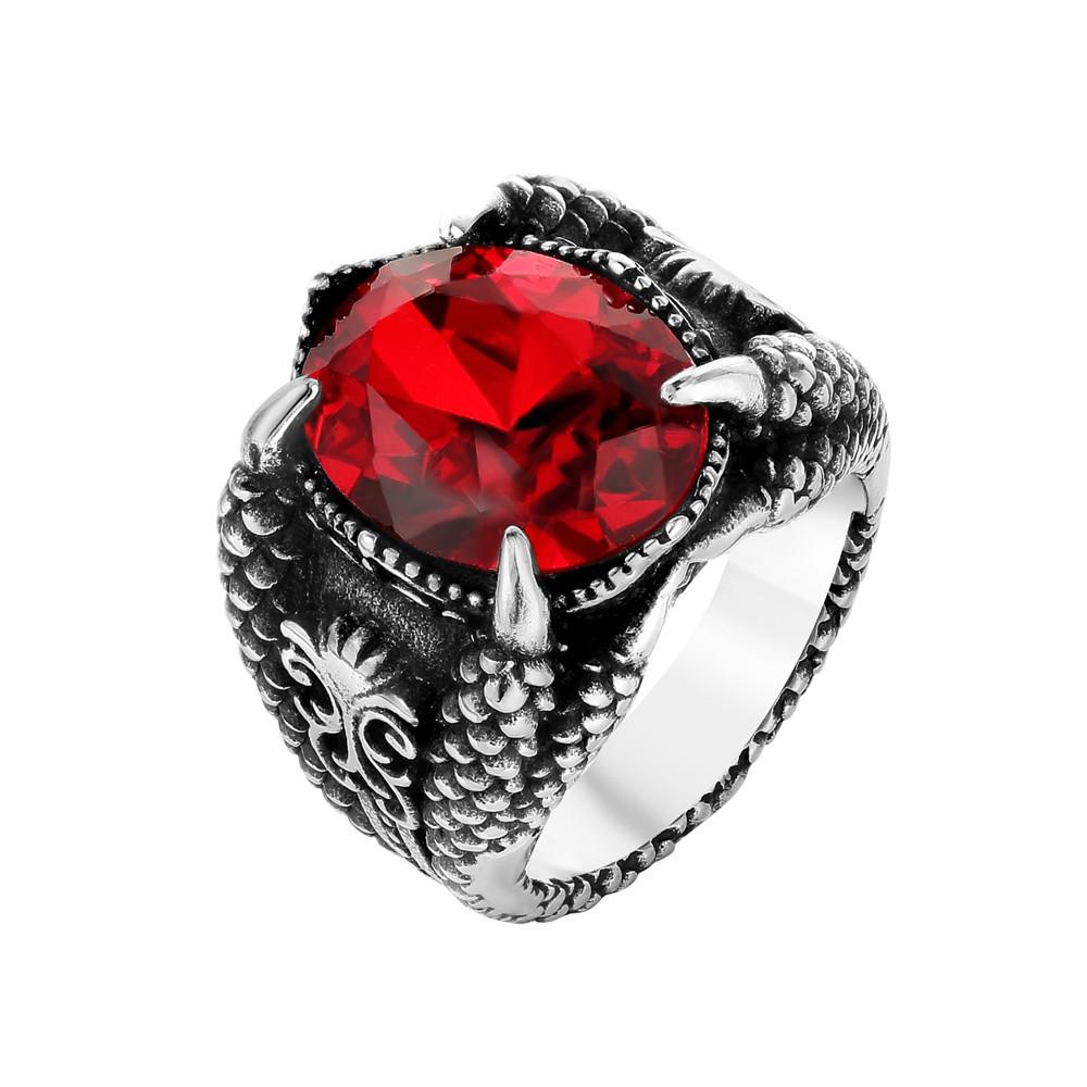 Accessories European and American Personality Retro Dragon Claw Men's Ruby Ring