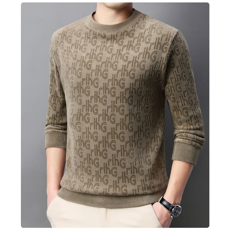 Autumn And Winter Austrian Velvet Velvet Inside And Outside Real Austrian Men'S Thermal Round Neck Bottoming Shirt Jacquard Knitted Sweater 100