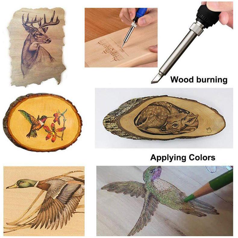 Wood Burning Embossing Solder Pen Carved Set Woodworking Electric Soldering Iron Carving Pyrography Tools Kit