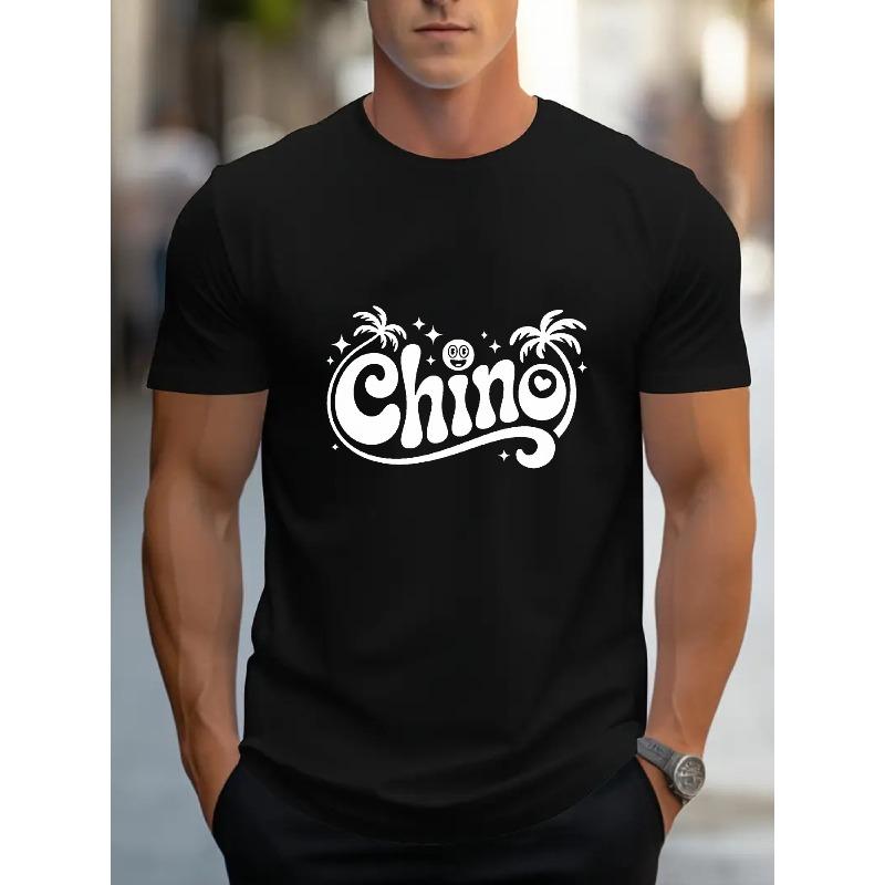 

European Size Men s Crew Neck T-Shirt Black Chino Palm Tree Print Casual Streetwear 4XL чорний
