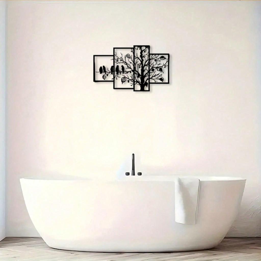 Black Iron Tree Wall Art with Birds & Leaves, Nature Decor for Indoor/Outdoor, Earth Day Gift
