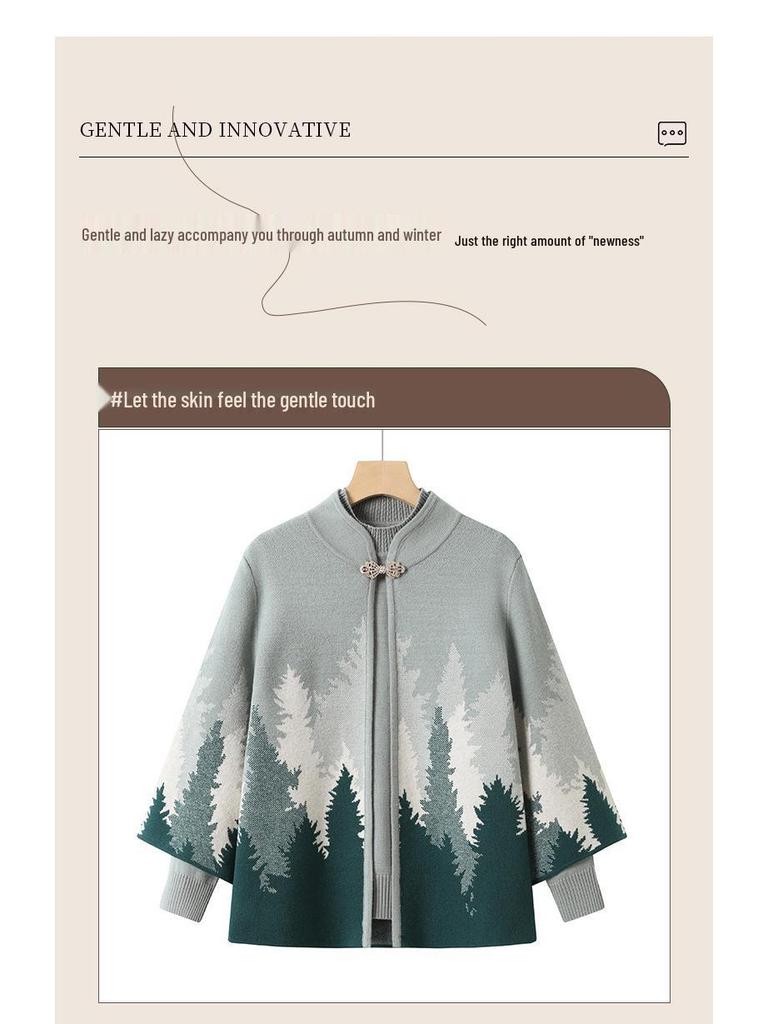 Mom’s Chinese Style Knit Cardigan Set for Autumn & Winter - Elegant Fashion for Middle-Aged and Elderly Women