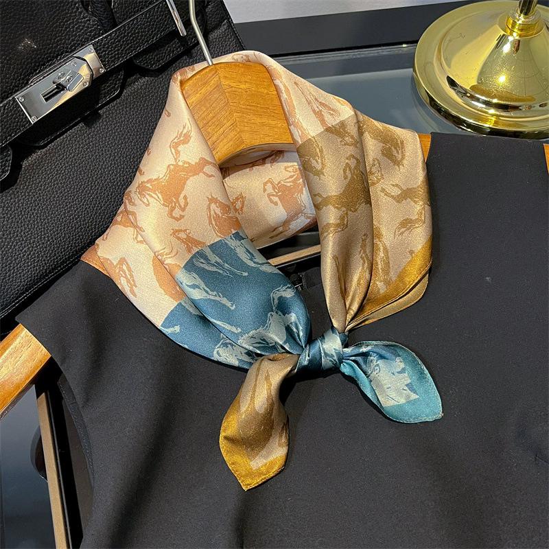 53cm Square Scarf 100% Pure Real Silk Scarves for Women Foulard Fashion 2025 Floral Brand Print Shawls Hijab Bandana Headband