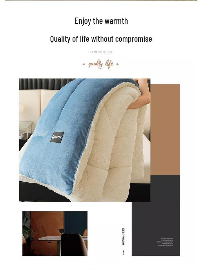 Warm Lambswool Winter Quilt & Plush Duvet Cover Set - Cozy Fleece Blanket for Dorms & Singles