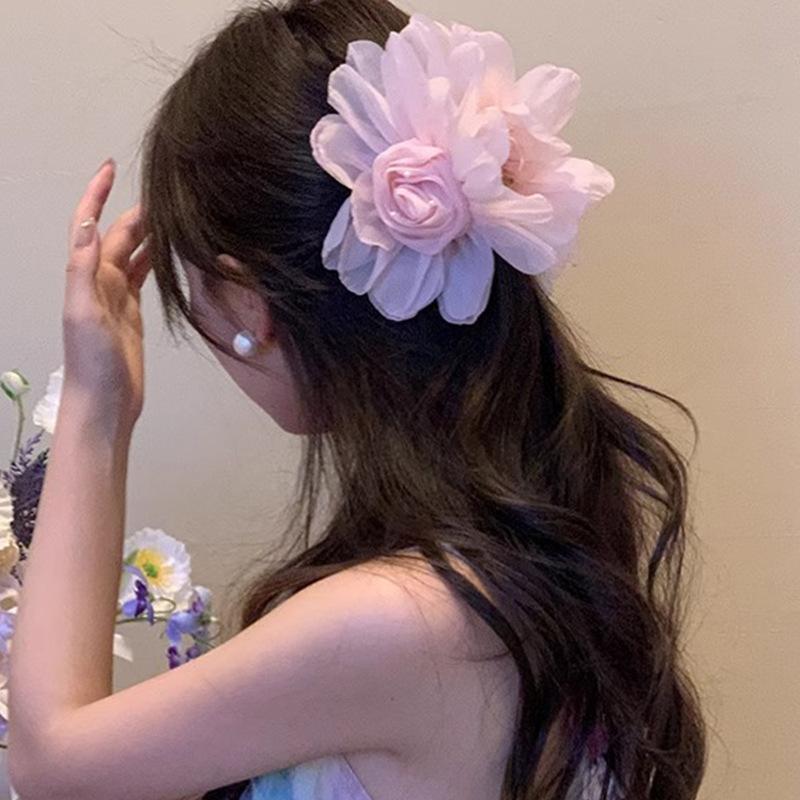 Jianhua Light Pink Atmosphere Chiffon Flower Grab Clip Large Super Fairy Plate Hair Shark Tender Accessory