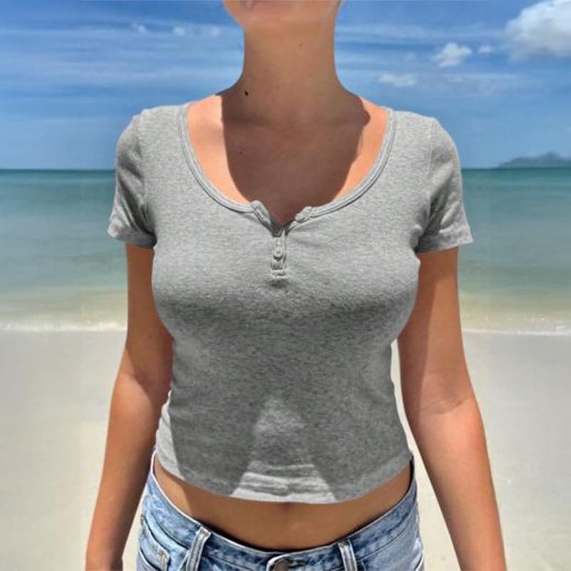 

YK Spice Girls Sexy Button Tank Top Short Sleeve Women s T-Shirt Women s Spring Summer XL темно-сірий