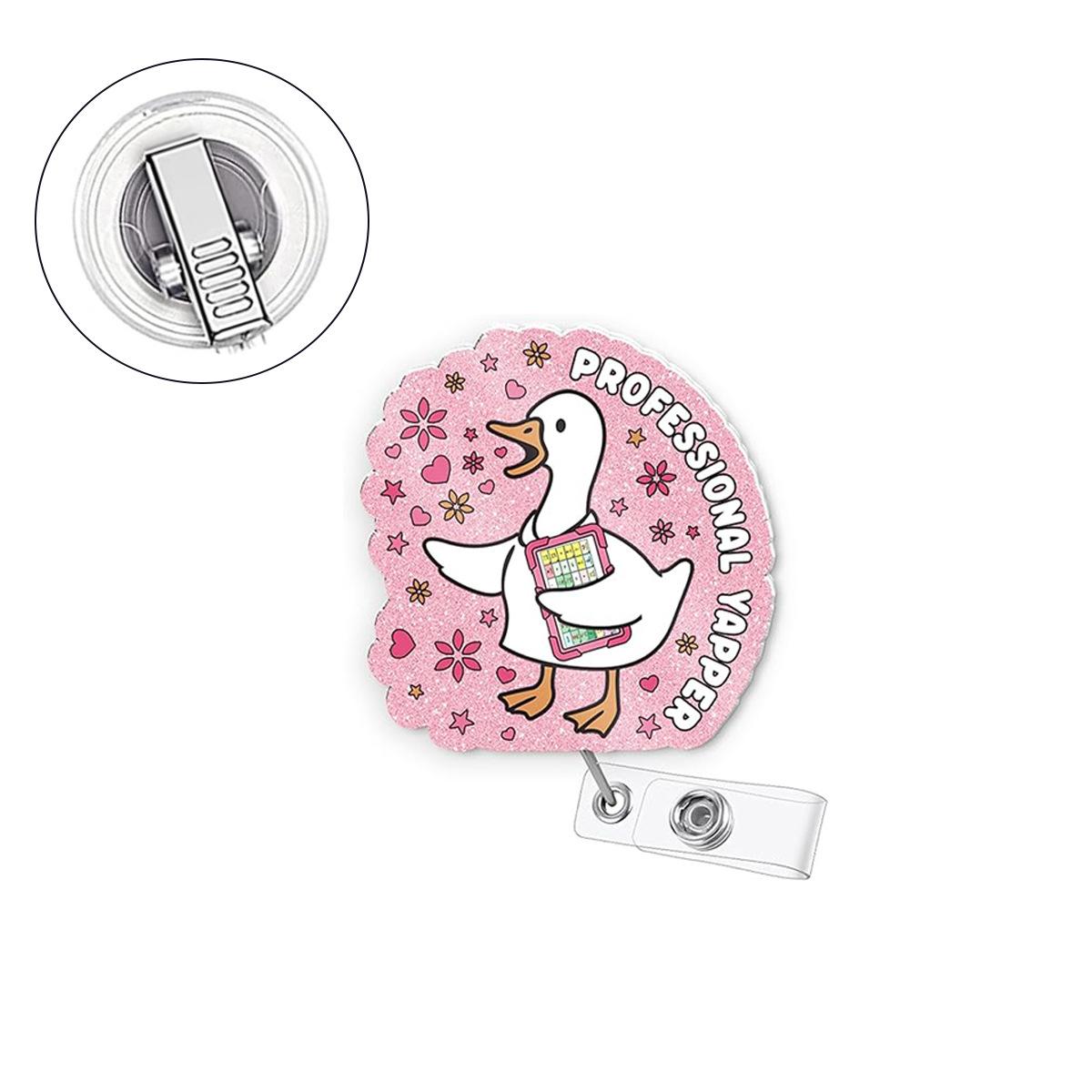 

New 1 Piece Acrylic Retractable Hospital Nurse Badge Reel Cute Anime White Goose Students Name Tag ID Card Holder Keychains