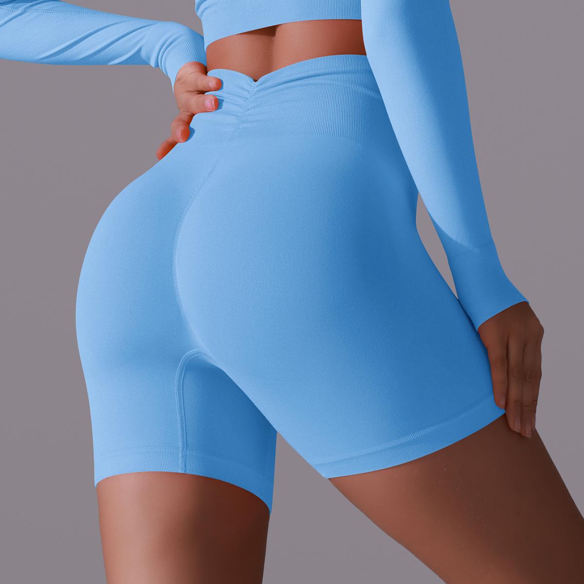 

Женские бесшовные спортивные шорты с высокой талией, шорты для тренировок в тренажерном зале, шорты персикового цвета для фитнеса, йоги, леггинсы L синий