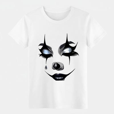 Unisex Creepy Clown Face T-Shirt Gothic Horror Spooky Clown Graphic Casual Tee