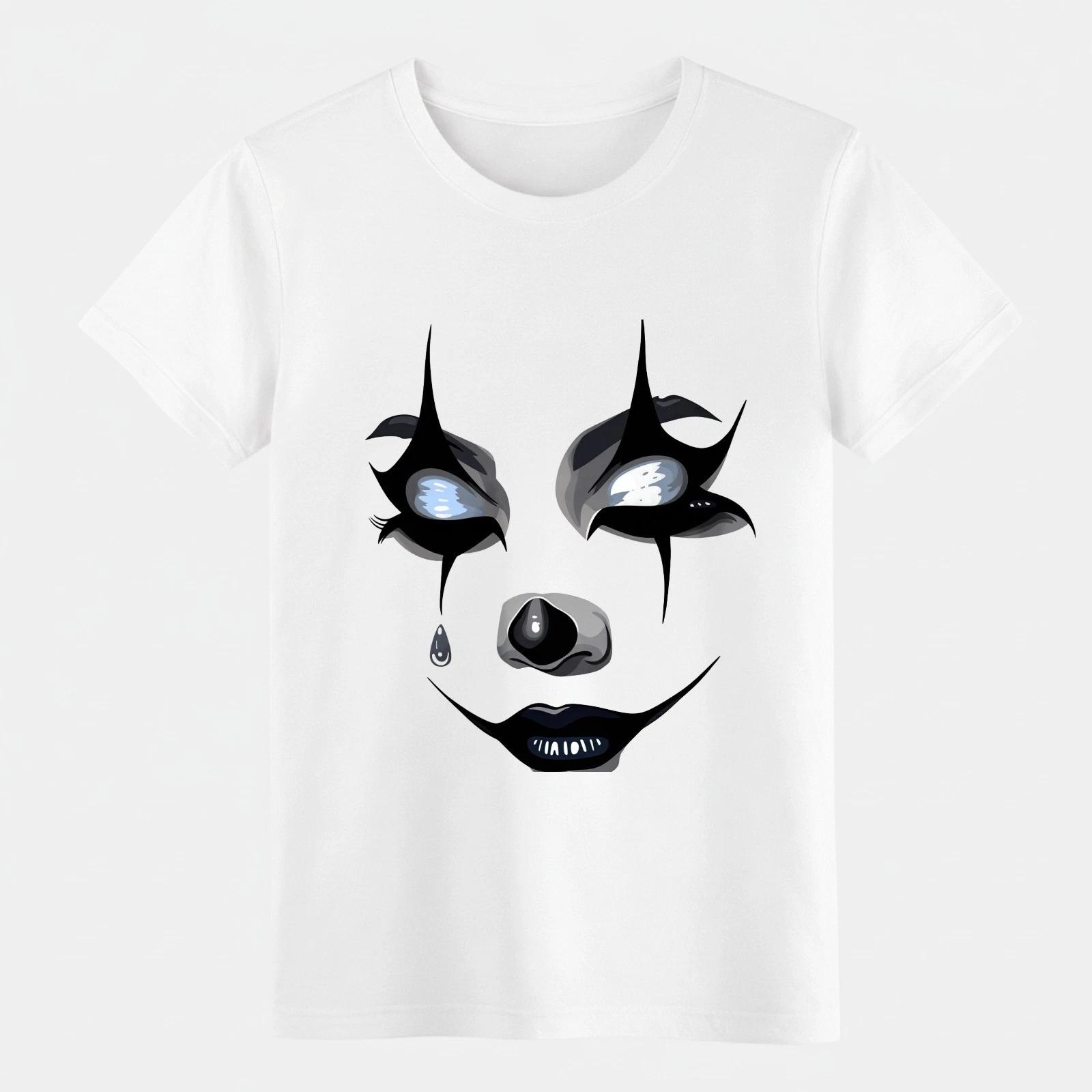 Unisex Creepy Clown Face T-Shirt Gothic Horror Spooky Clown Graphic Casual Tee XL