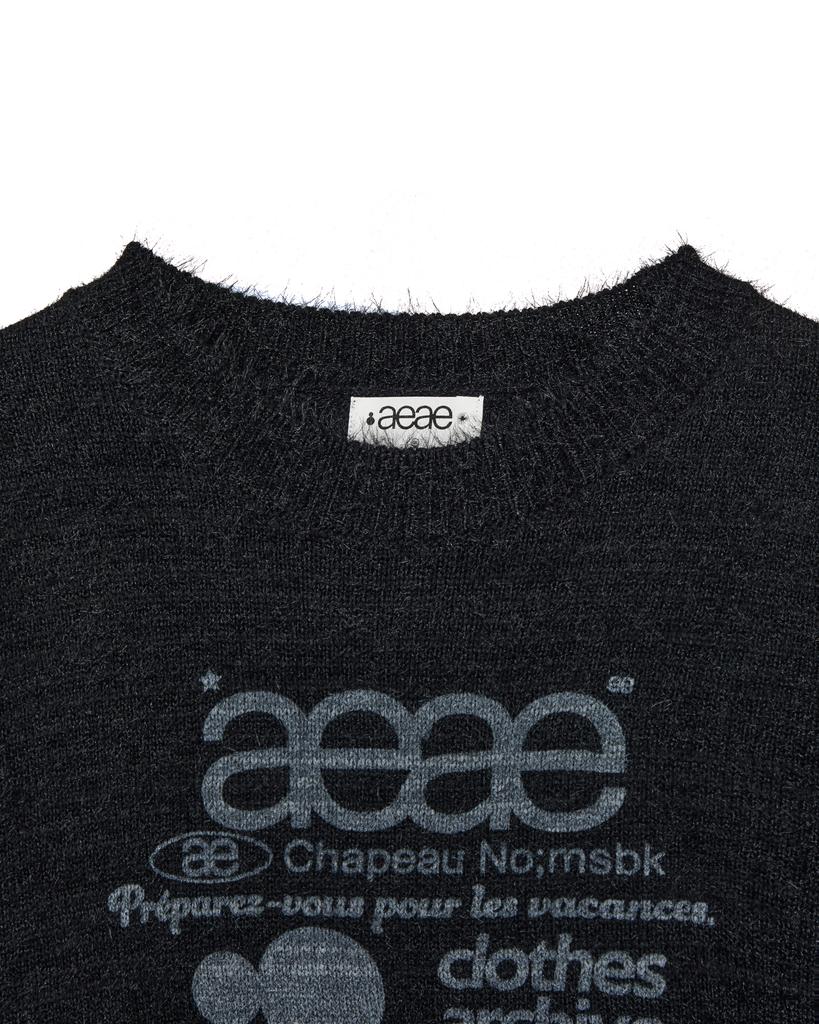 Eiieii Web Logo Crop Hairy Knit [Black]