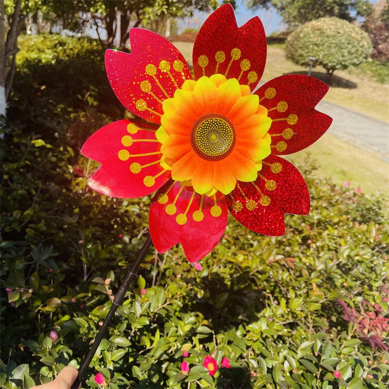 1Pcs Outdoor Kid Toy Sequin Flower Shaped Laser Handheld Windmill Home Garden Decoration Wind Spinner Whirligig Yard Decor