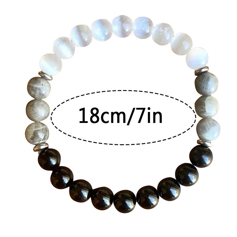 Naturlig Sten Pärla Skyddsarmband Svart Turmalin Selenit och Labradorit Armband 8mm Ädelstensarmband