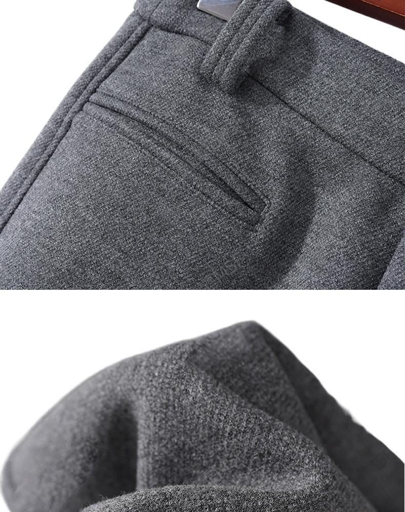 Women's High-Waist Gray Woolen Wide-Leg Pants - Fleece-Lined for Autumn/Winter, Thickened Drape, Narrow Straight-Leg Design