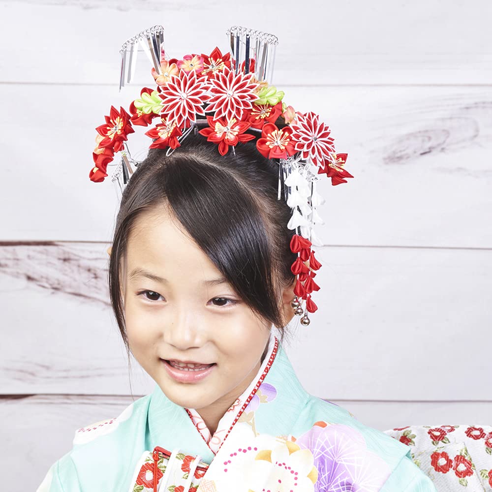 Hair Ornament Flower Large Japanese Ribbon Watmosphere Hair Accessory Kimono Formal Hair Arrangement Pearl 19w5304 [Watmosphere] Shichi-Go-San (Pink)