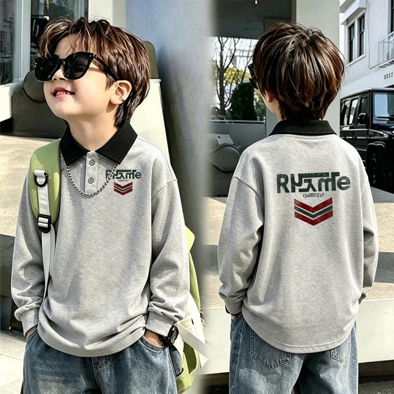 Boys' Retro Color Block Polo Shirt - Casual Long Sleeve for Kids 6-12