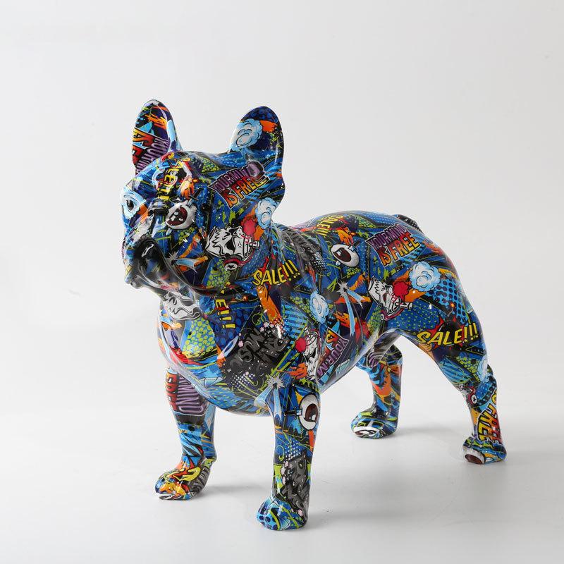 

Красочная статуэтка французского бульдога из смолы в стиле граффити, фигурка собаки для украшения рабочего стола, полки или комнаты, смелый орнамент для любителя домашних животных, подарок 17.4 8 15.2
