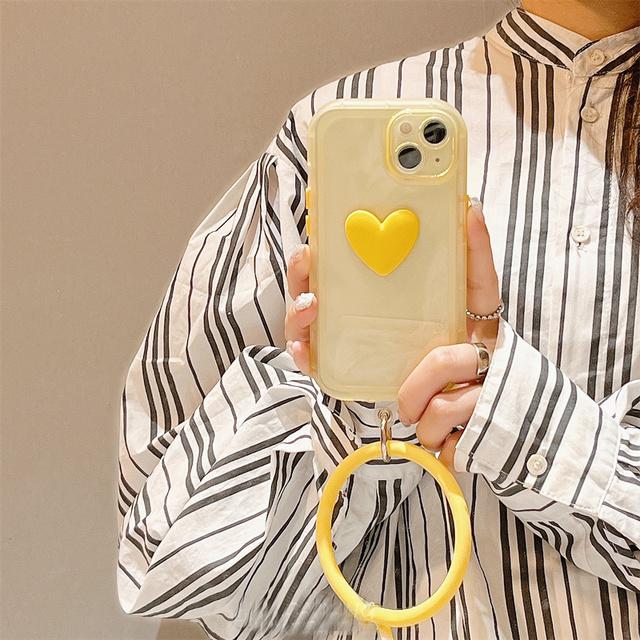 Ins Korea 3d Love Heart Clear Wrist Loop Strap Case For Iphone 13 12 11pro Max X Xr Xs Max Handy Strap Shockproof Cover