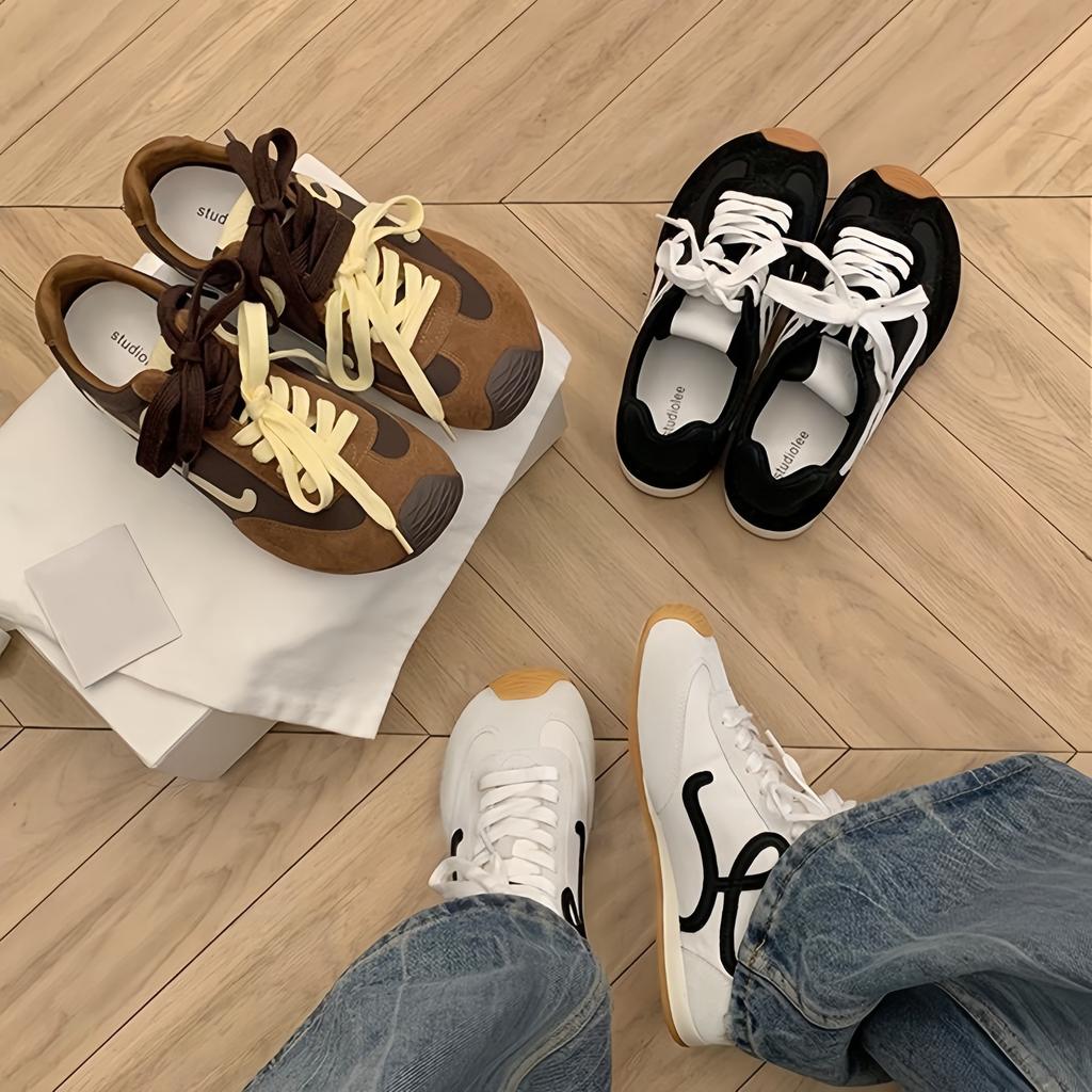 Cowhide Version~ Grape Mother Has the Same Ugly Cute Asymmetrical Big Toe Head Lace-up Casual Sports Forrest Gump Shoes Women's German Training Shoes