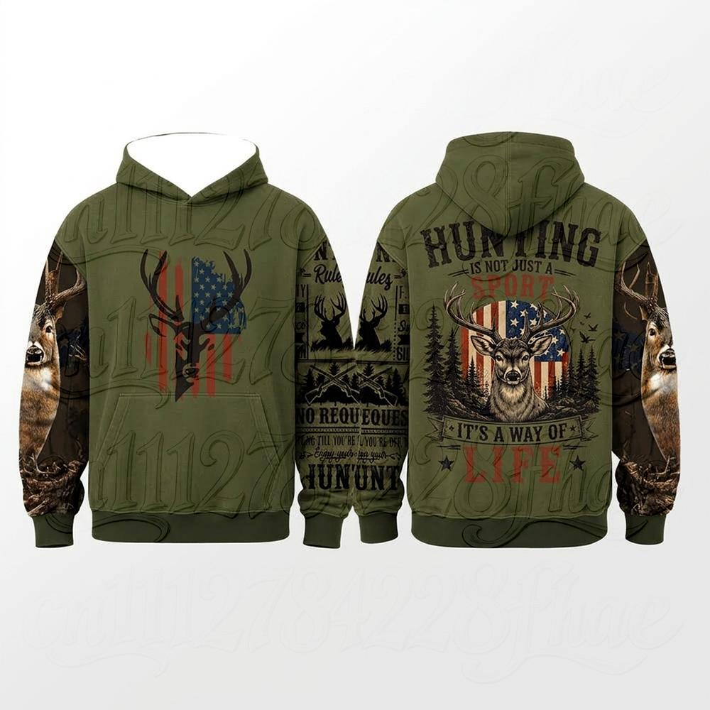 Vintage Camo Deer Hunting Print Parent-Child Long Sleeve Hoodie Casual Independence Day 4th of July Sweatshirt Tops Streetwear