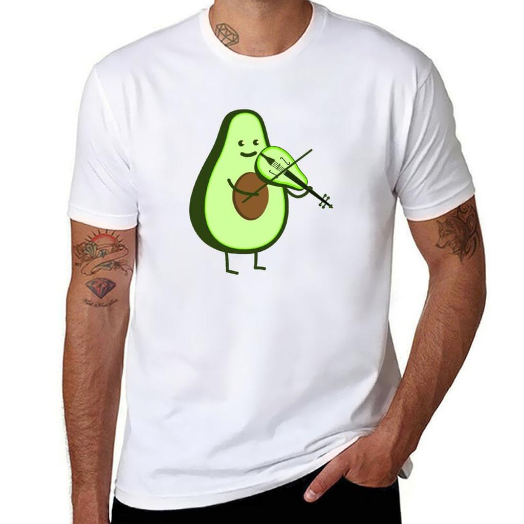 Funny Avocado With Violin Tshirt Casual Minimalist Short Sleeve Top