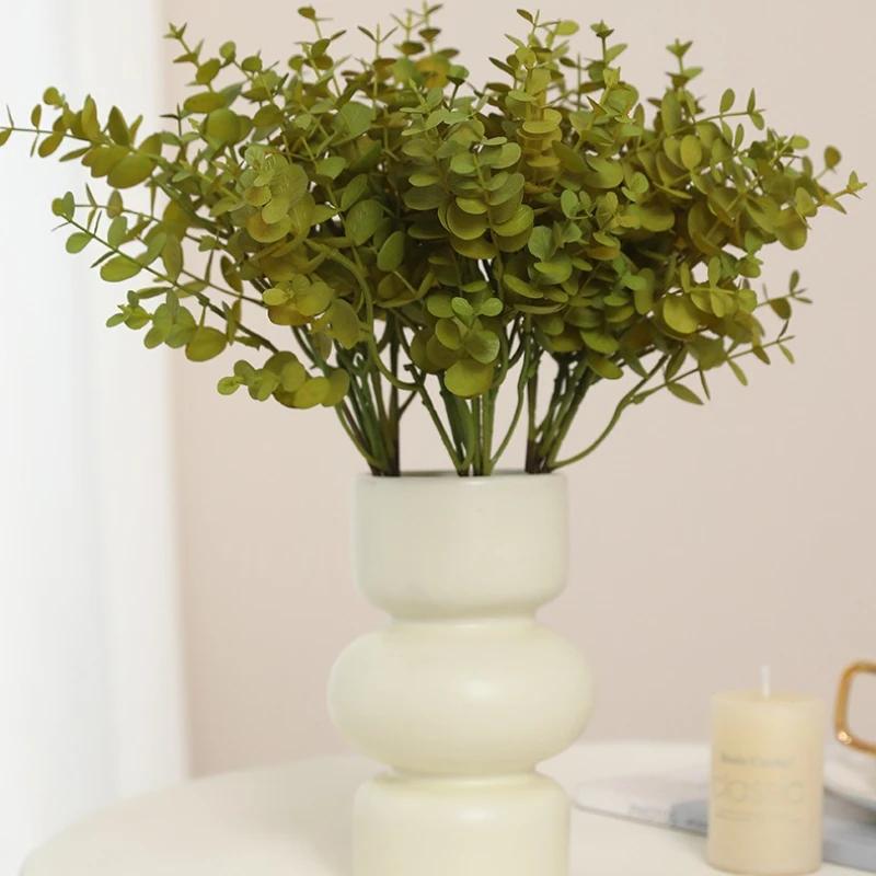 2pcs Home Decor Artificial Eucalyptus Leaves Plastic Plant Floral Garden Decoration Simulation 6 Sticks Tied Money Leaf Bouquet