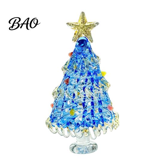 Holiday Desktop Decorations Hand Blown Glass Christmas Tree Figurine, Mini Tabletop Ornaments Xmas Ornament, Handmade Decoration Party Photo Props