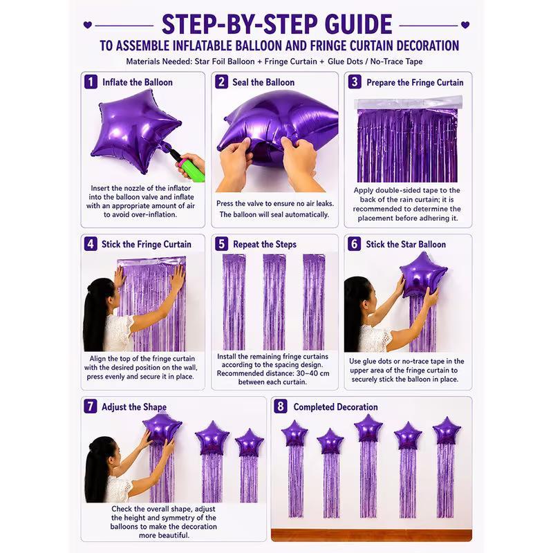 Five Pointed Star Balloon And Tassel Rain Curtain Set For Birthday Parties, Weddings, Showers, Party Decorations (Multiple Color