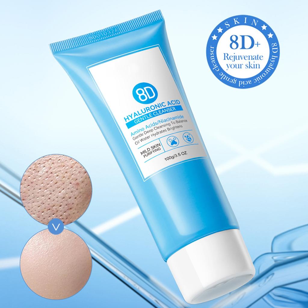 Limpiador Facial Suave 8D Hialurónico, Arrugas, Deja la Piel, Sana, Hidratada, Suave y Sin Tirantez, 100g