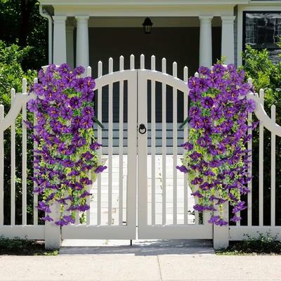 1/2PCS UV Resistant Artificial Morning Glory Eucalyptus Hanging Plants for Outdoor Garden Fence Balcony Wall Decor