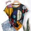 T-shirt da donna estiva a girocollo a maniche corte con motivo astratto stampato in 3D, artistica, leggera, casual e alla moda
