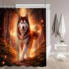4Pcs Majestic Husky Shower Curtain Set with Non-Slip Bath Mat, Toilet Lid Cover, Contour Rug & 12 Hooks, Bathroom Decor