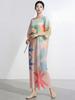 Miyake Women's Summer Long Dress: High-End, Loose, Plus Size, Printed Batwing Sleeve, Elegant Skirt.