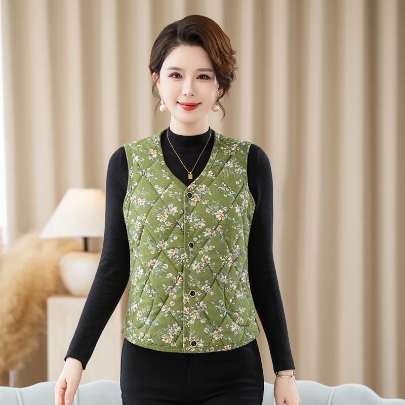 

Женский жилет с цветочным принтом, осенне-зимний теплый жилет для ношения внутри и снаружи, жилет-подкладка 4XL (145-80kg recommended)