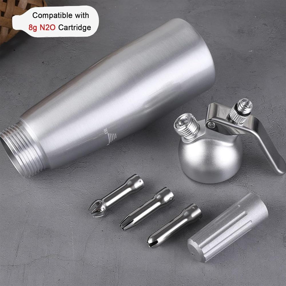 Aluminum Cream Gun Foam Dispenser 500ML Stainless Steel Siphon Vase Mounting Soda Gun for Home Bakery Coffee Shop