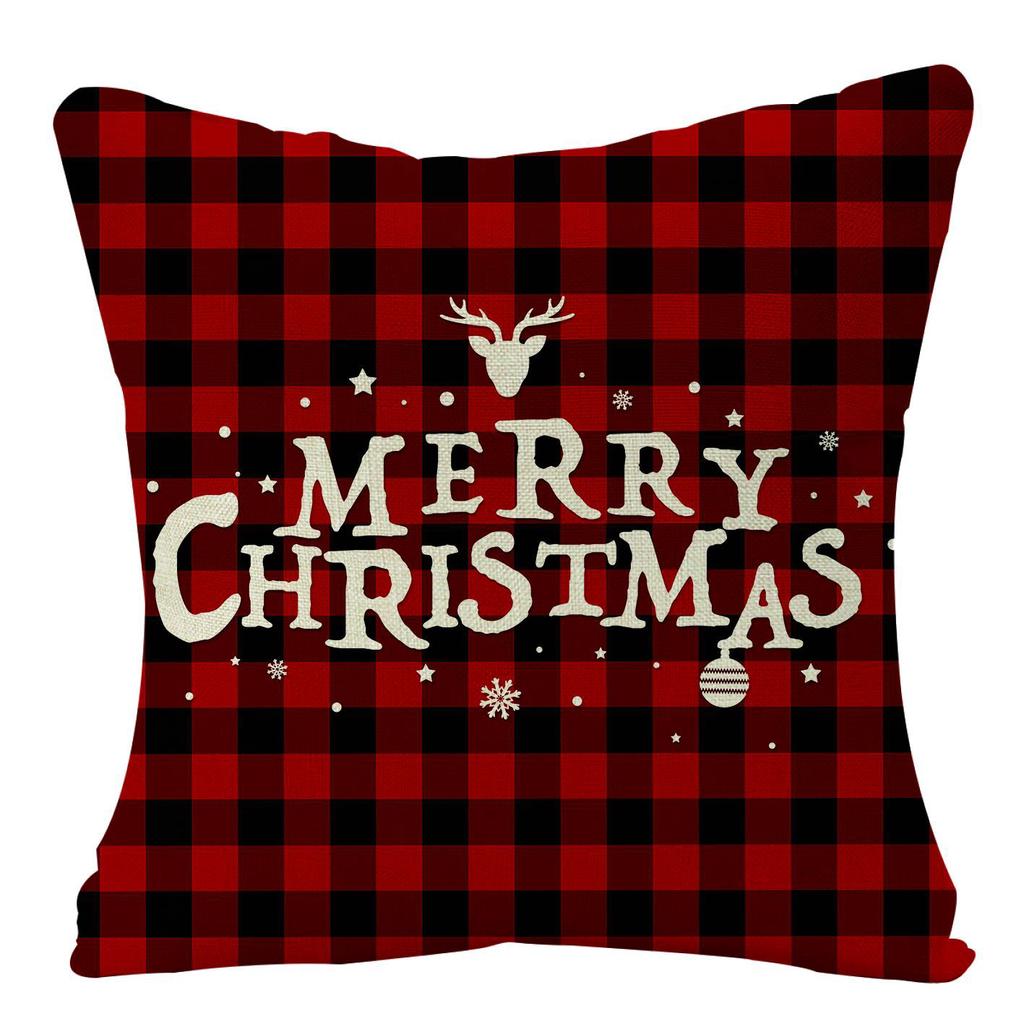 Christmas Plaid Linen Pillowcase Festive Home Decoration Gift Sofa Pillow Cushion Cover